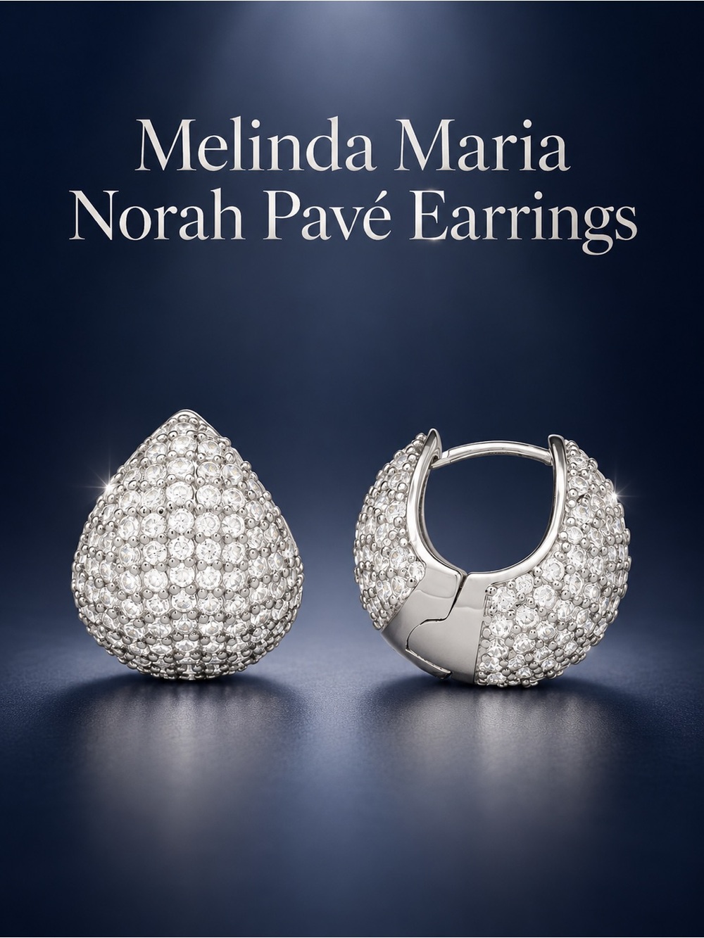 Melinda Maria Women’s Norah Pavé Silver Teardrop Clicker Statement Earrings NEW